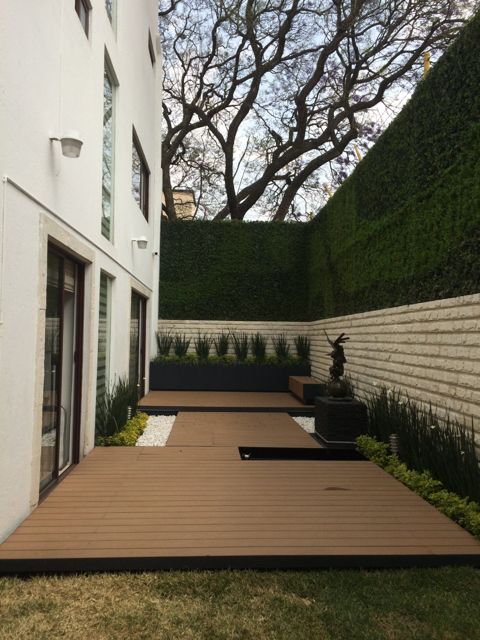 Jardín con deck y plantas